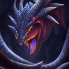 Menacing Dragon with Glowing Eyes and Sharp Teeth on Dark Moody Background