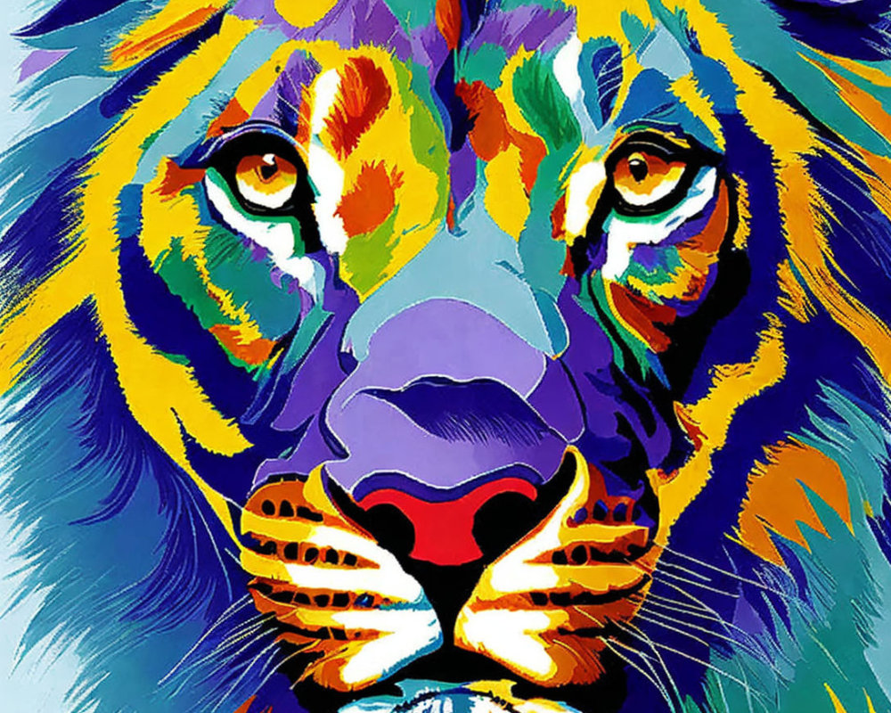 Colorful Abstract Lion Face Illustration with Emphasized Eyes