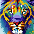 Colorful Abstract Lion Face Illustration with Emphasized Eyes