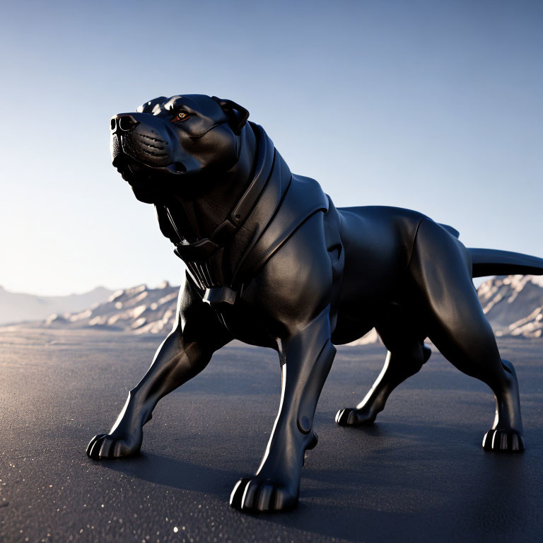Black Muscular Dog 3D Rendering in Snowy Landscape