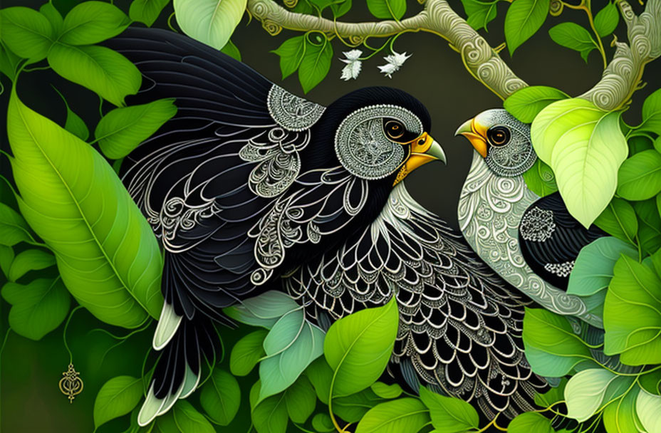 white and black lacy birds
