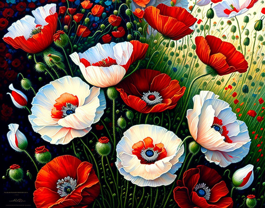 bouquet of white and red poppies