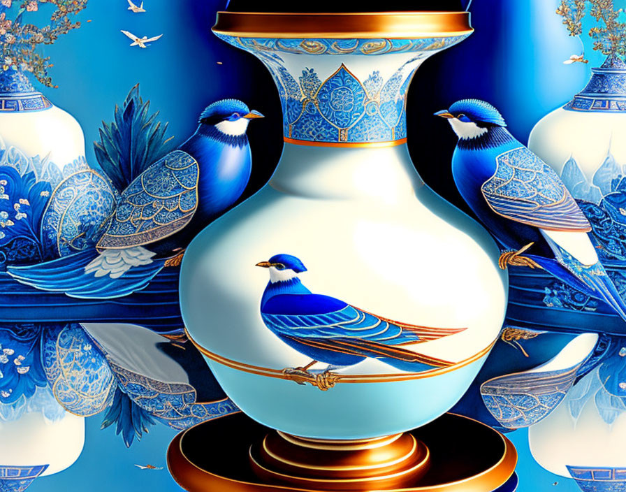 красивая  китайская ваза белая с синем и голубым с