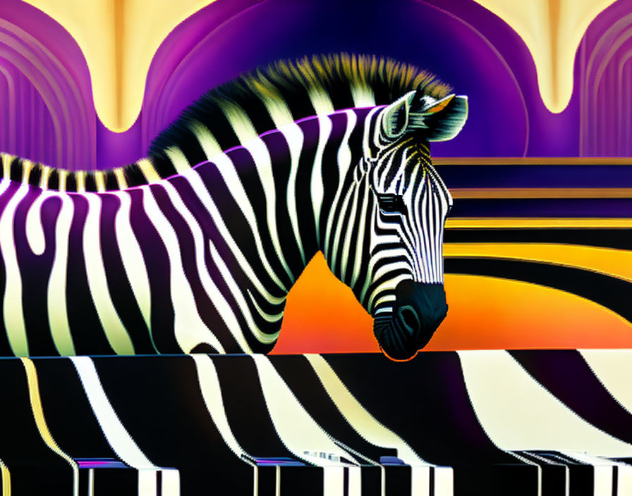 Colorful zebra digital art with abstract background