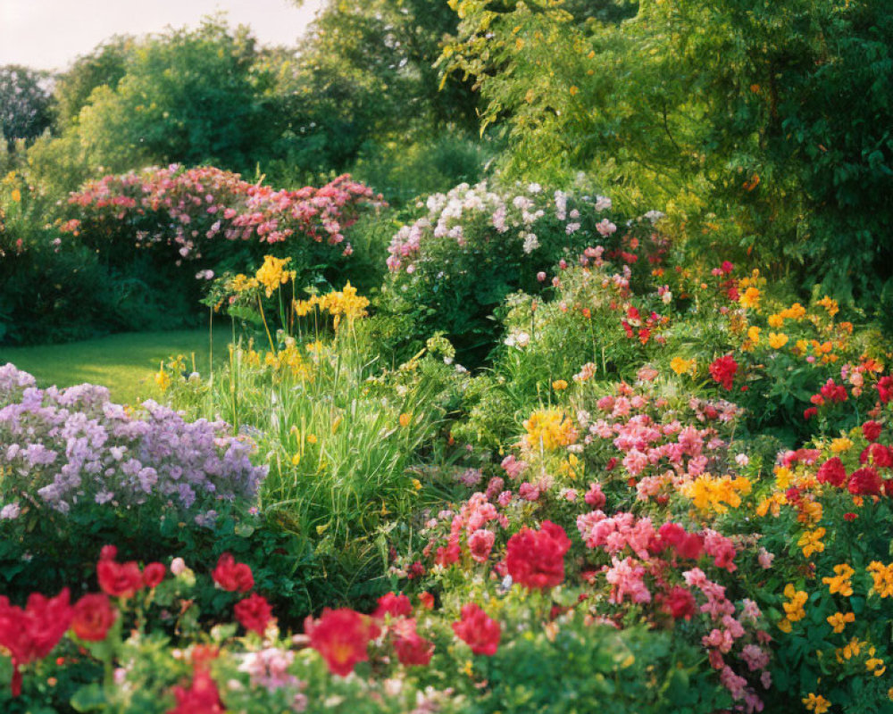 Colorful Flower Garden with Vibrant Reds, Yellows, and Purples