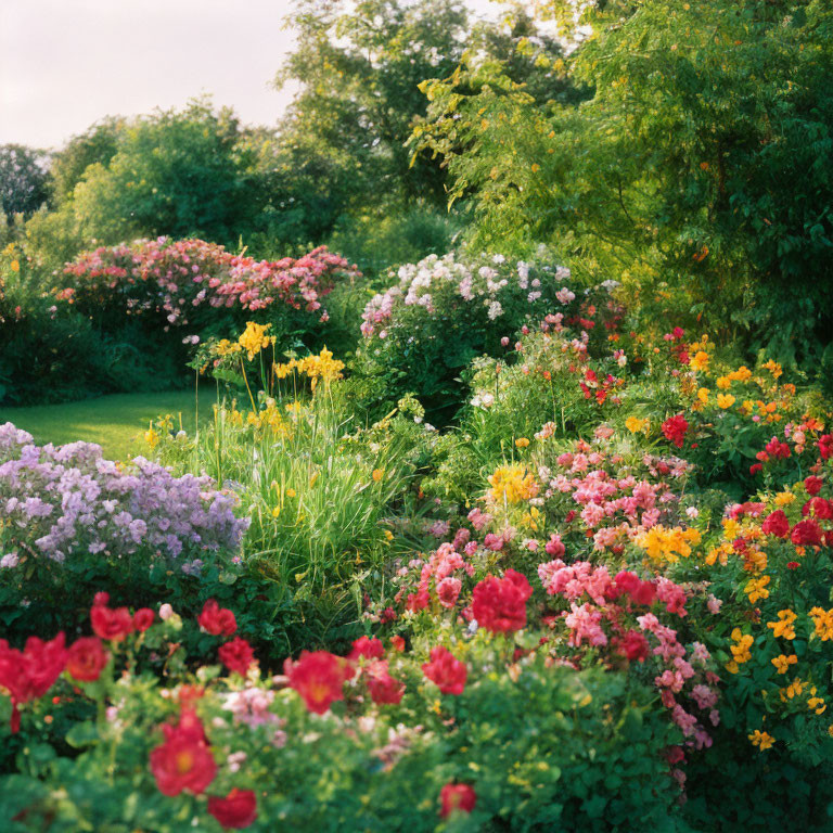 Colorful Flower Garden with Vibrant Reds, Yellows, and Purples