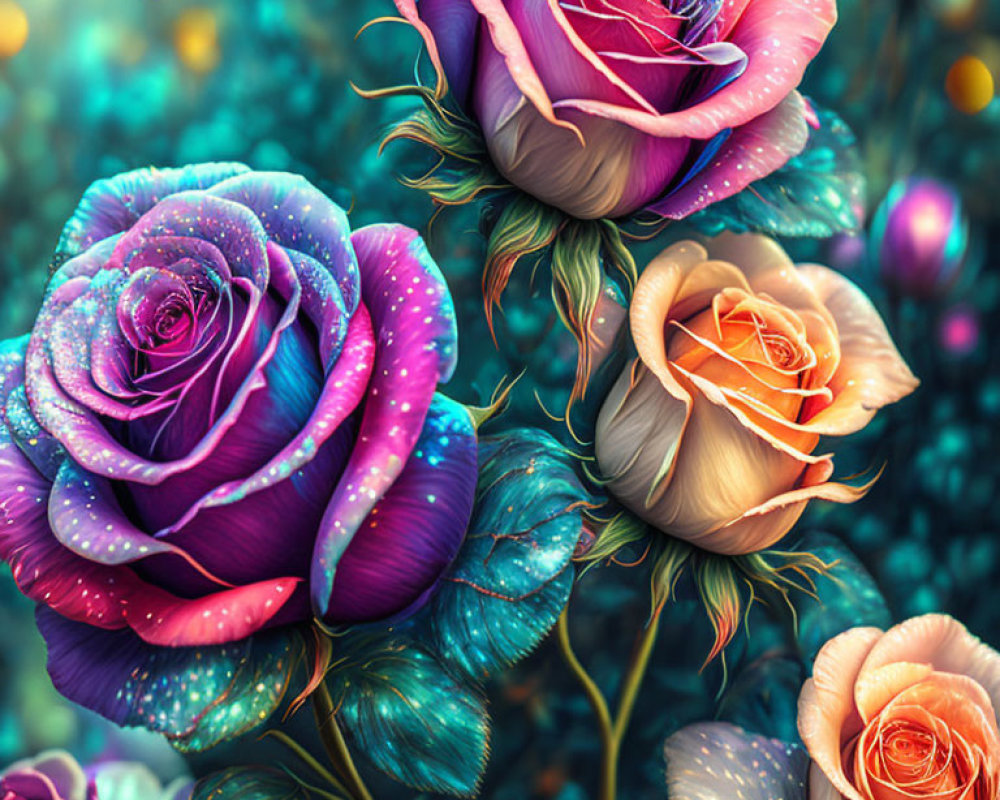 Colorful Fantasy Roses with Pink, Purple, and Orange Hues