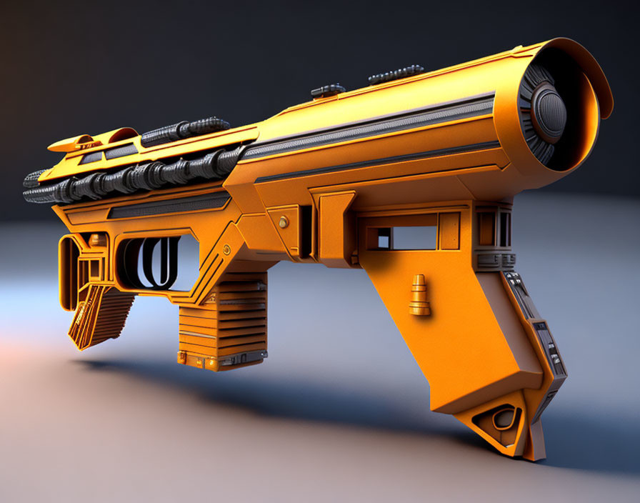 Futuristic 3D Rendering of Orange and Black Ray Gun