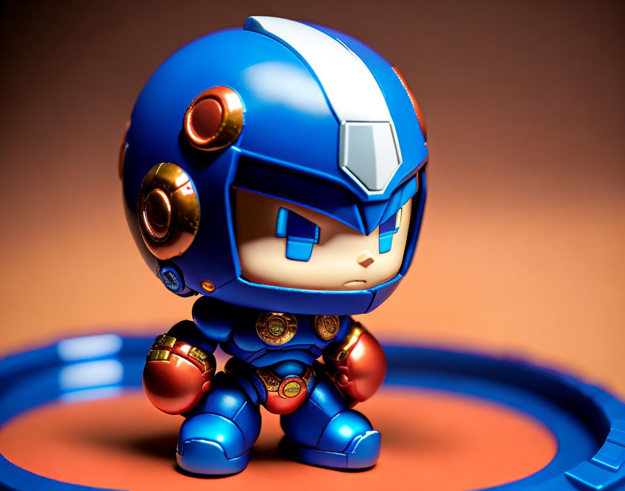 Close-up of Blue Armored Mega Man Figurine on Warm Background