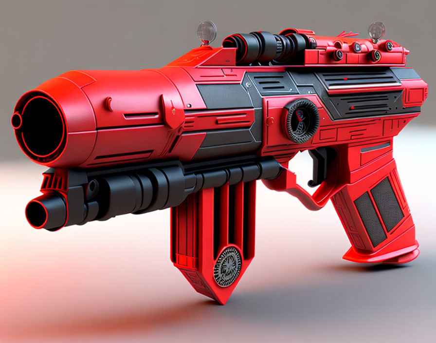 Red and Black Futuristic Blaster with Scope and Intricate Designs