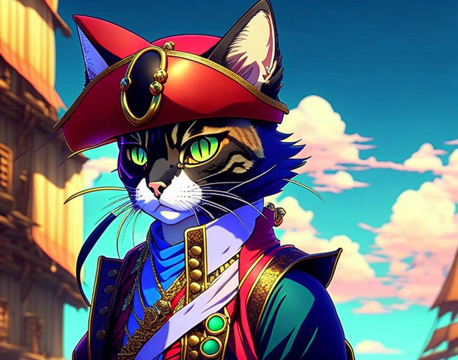 Cat in Pirate Outfit Standing Confidently