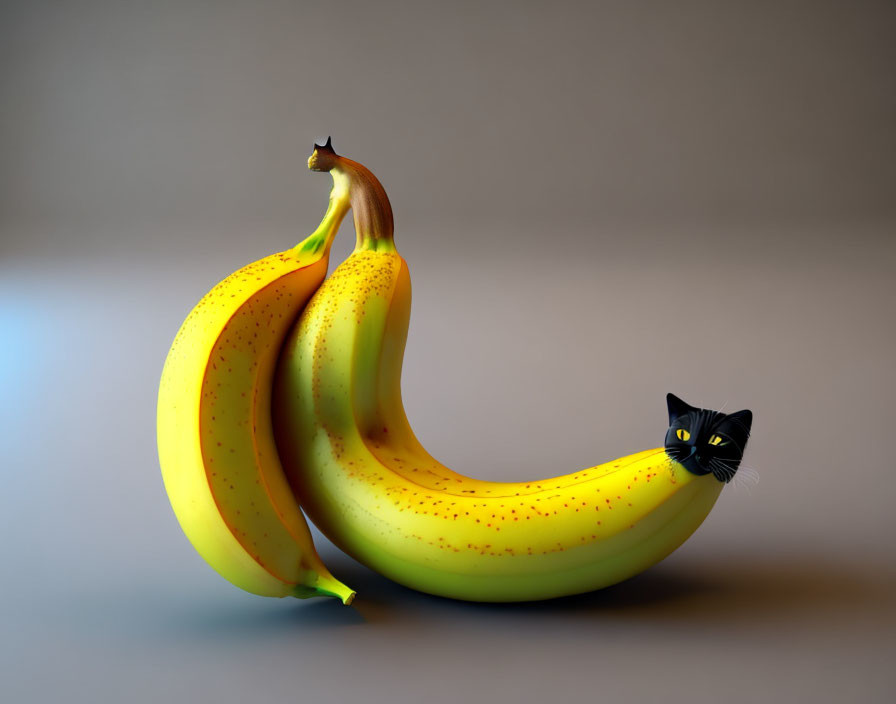 Surreal image: Bananas with black cat's head