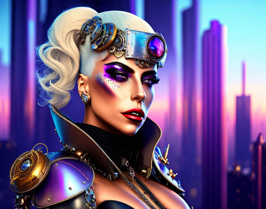 Stylized image of woman with avant-garde makeup and futuristic accessories