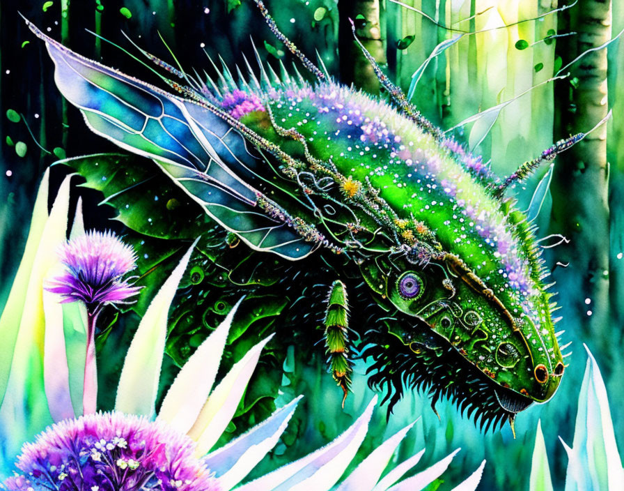 Colorful Dragon-Like Creature with Intricate Scales in Lush Flora