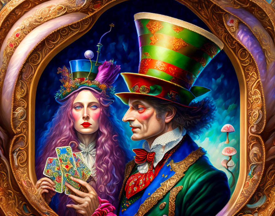 Colorful Illustration of Man and Woman in Whimsical Outfits