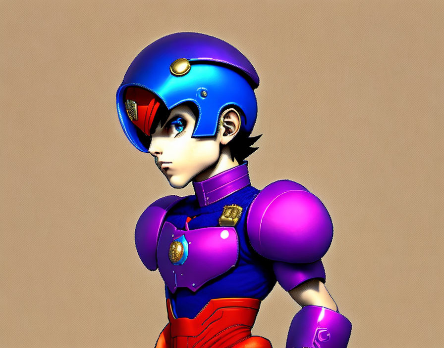 Futuristic character digital render in blue helmet with red visor