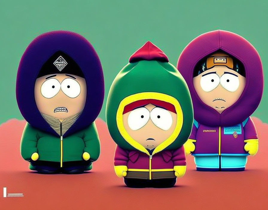 Colorful Cartoon Kids in Winter Jackets with Expressive Faces