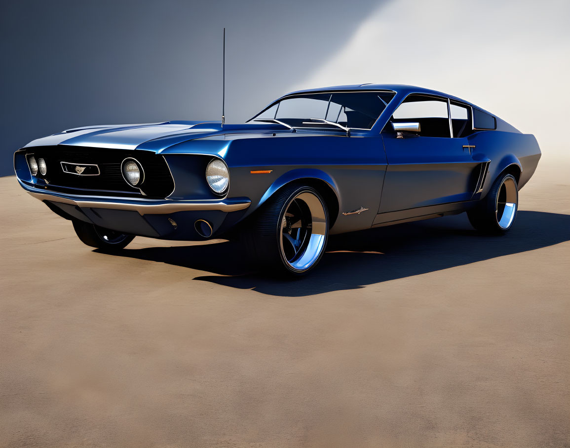Blue Vintage Ford Mustang with White Stripes: Classic Design Elements - Long Hood, Short Deck, Mus