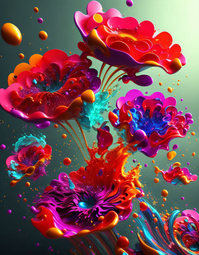 Colorful 3D Liquid Flower Illustration on Dark Background