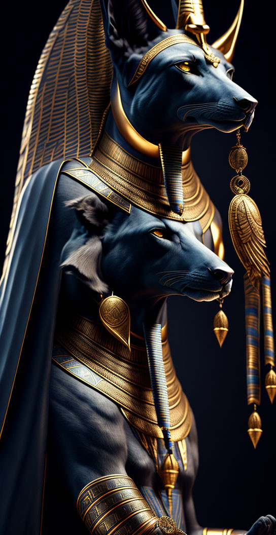 Digital Artwork: Elegant Black Panther with Golden Egyptian Accessories