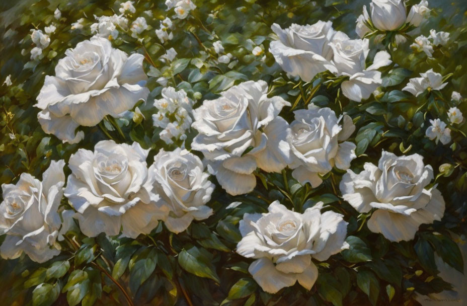 white roses in oils