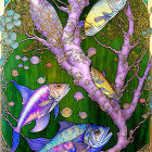 Colorful aquatic scene with fish and plants in Art Nouveau style