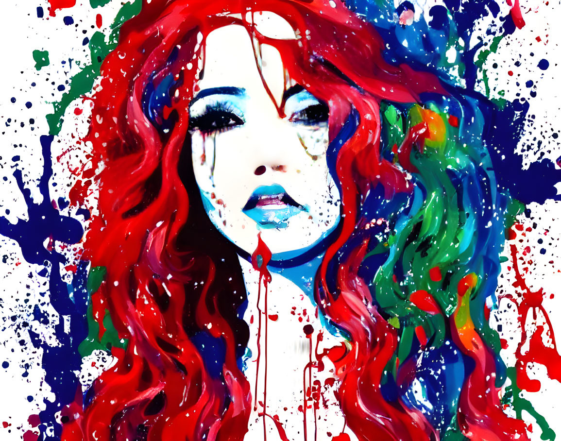 Vibrant red and green hair in colorful artistic portrait