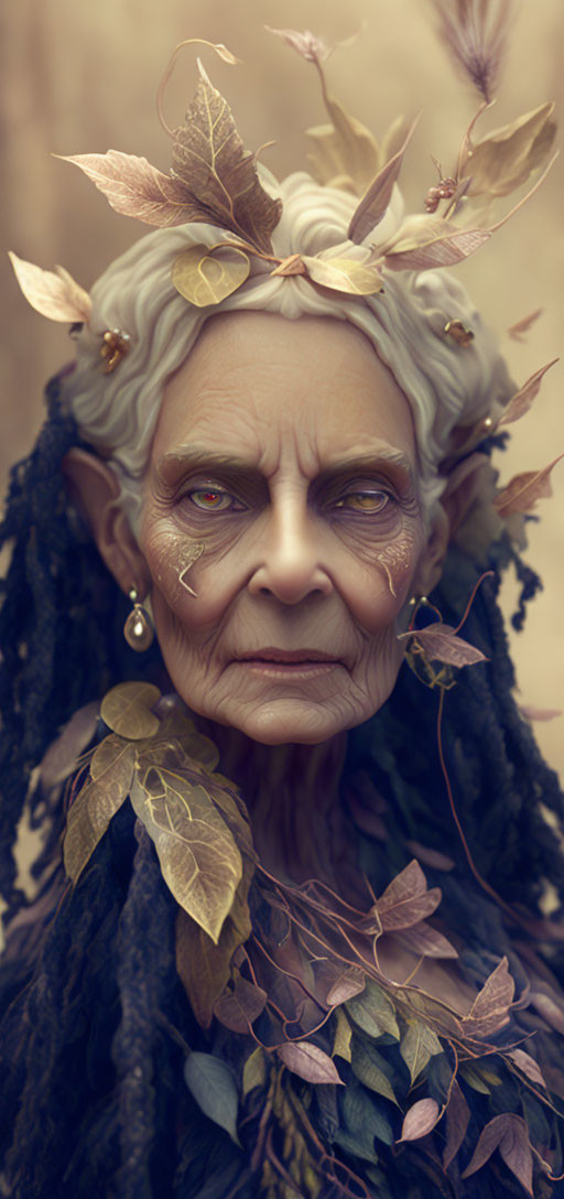 Elder with leafy adornments and mystical expression