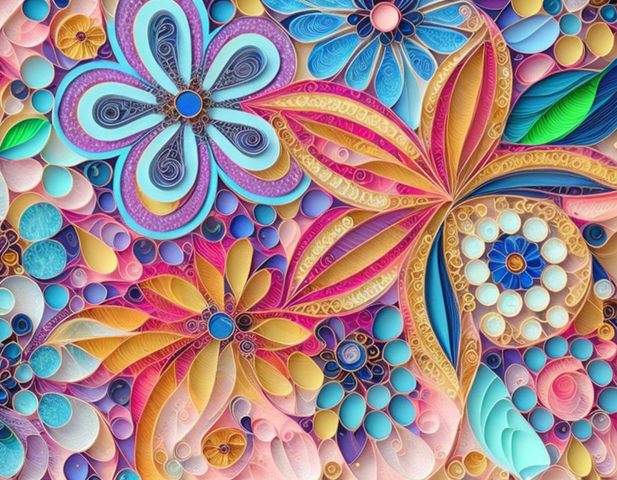 Intricate Quilled Paper Art with Vibrant Flowers and Patterns