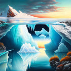 Vibrant Arctic Landscape with Icebergs and Mountains