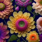 Colorful Stylized Flower Illustration on Dark Background