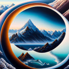 Surreal landscape featuring central mountain range and circular layers.