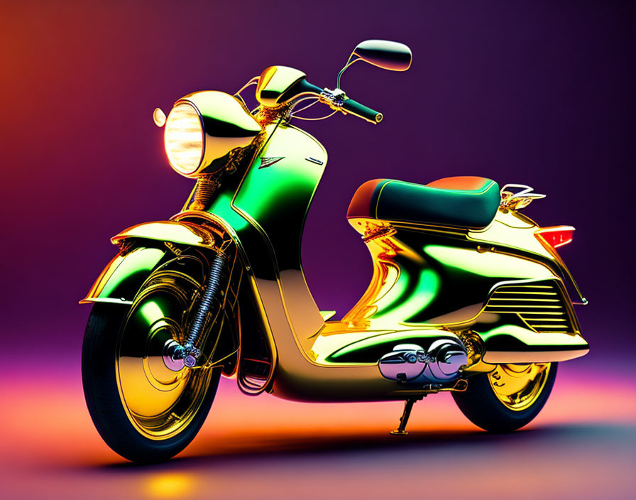 Multicolored Chrome Scooter on Purple and Orange Gradient Background