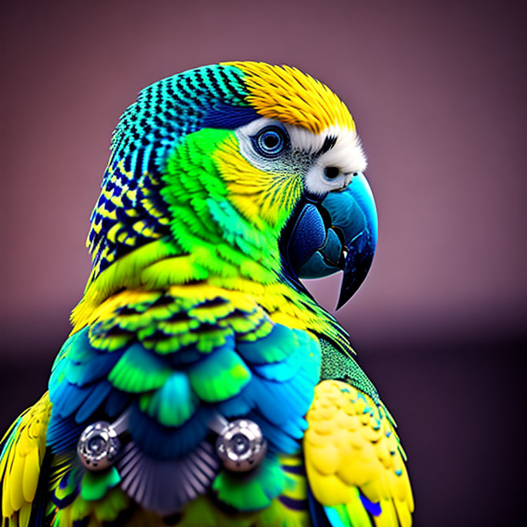 Colorful Blue and Yellow Parrot with Sharp Beak and Detailed Feathers