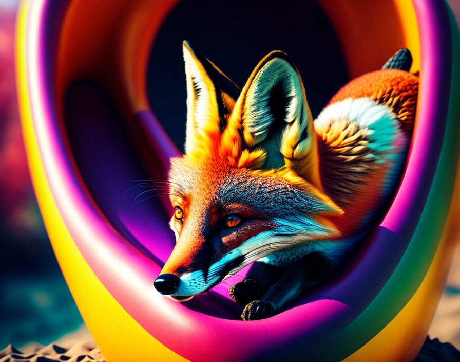 Colorful Fox Illustration in Rainbow Structure and Bokeh Background