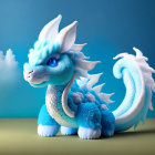 Blue and White Plush-Like Dragon on Grass under Blue Sky