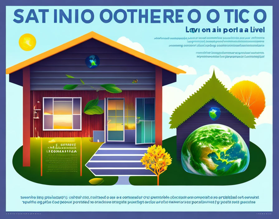 Colorful Eco-Friendly House Infographic with Solar Panels and Geothermal Energy on Earth Illustration