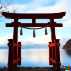 Red Torii Gate Frames Mount Fuji View with Cherry Blossoms