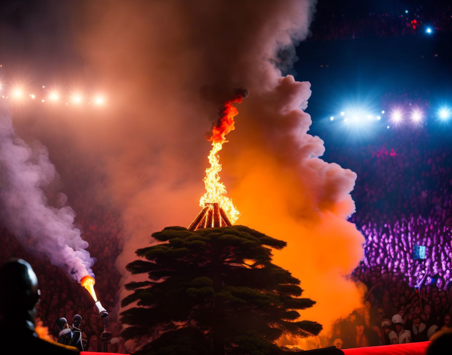 Vibrant night bonfire with glowing flames and smoky atmosphere