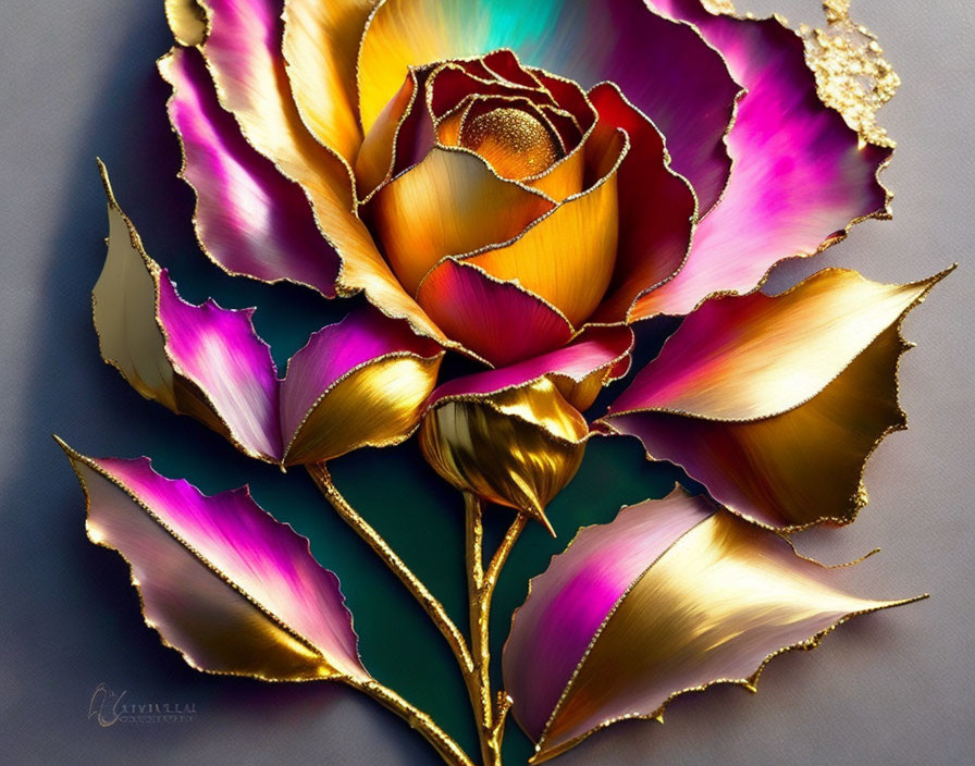 Stylized rose with gold edges and gradient colors on textured background
