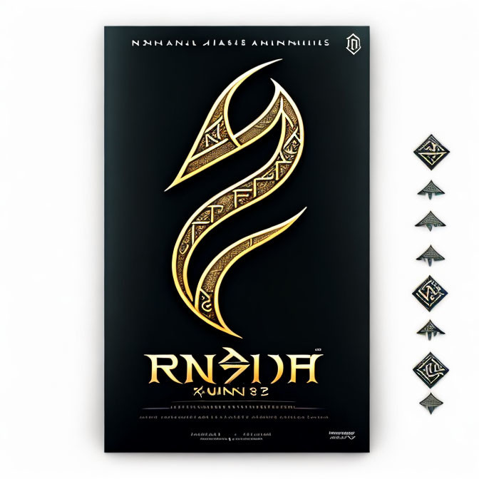 Black Poster with Gold Elvish Script & Geometric Symbols for Fantasy Theme
