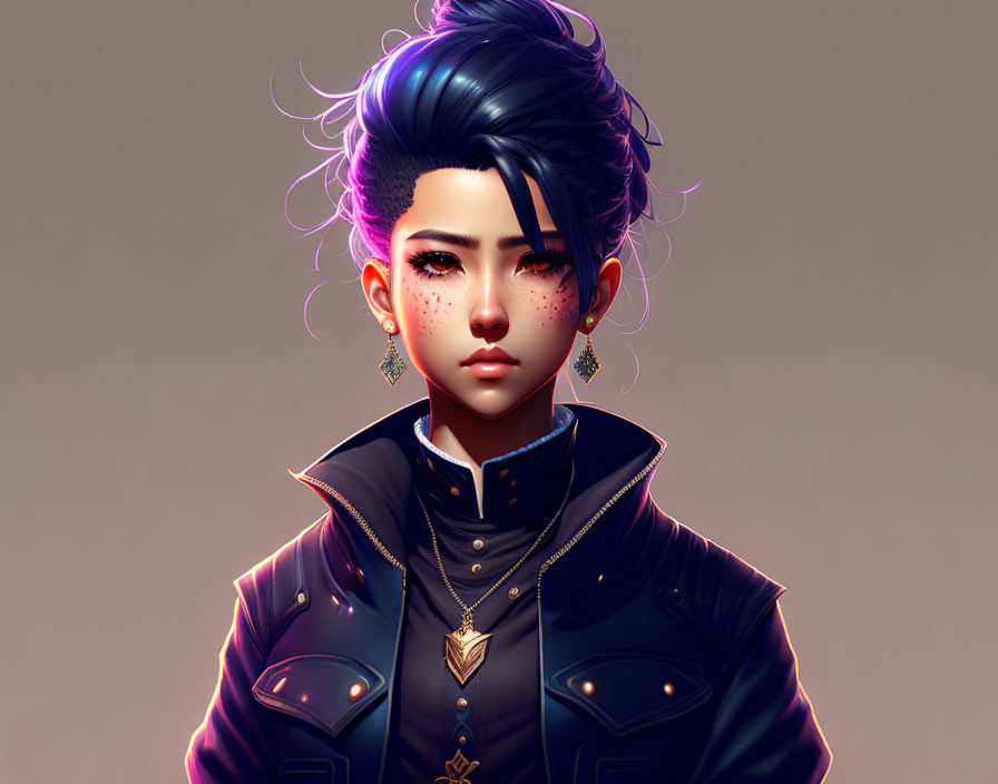 Person with Blue and Purple Undercut Hairstyle in Digital Artwork