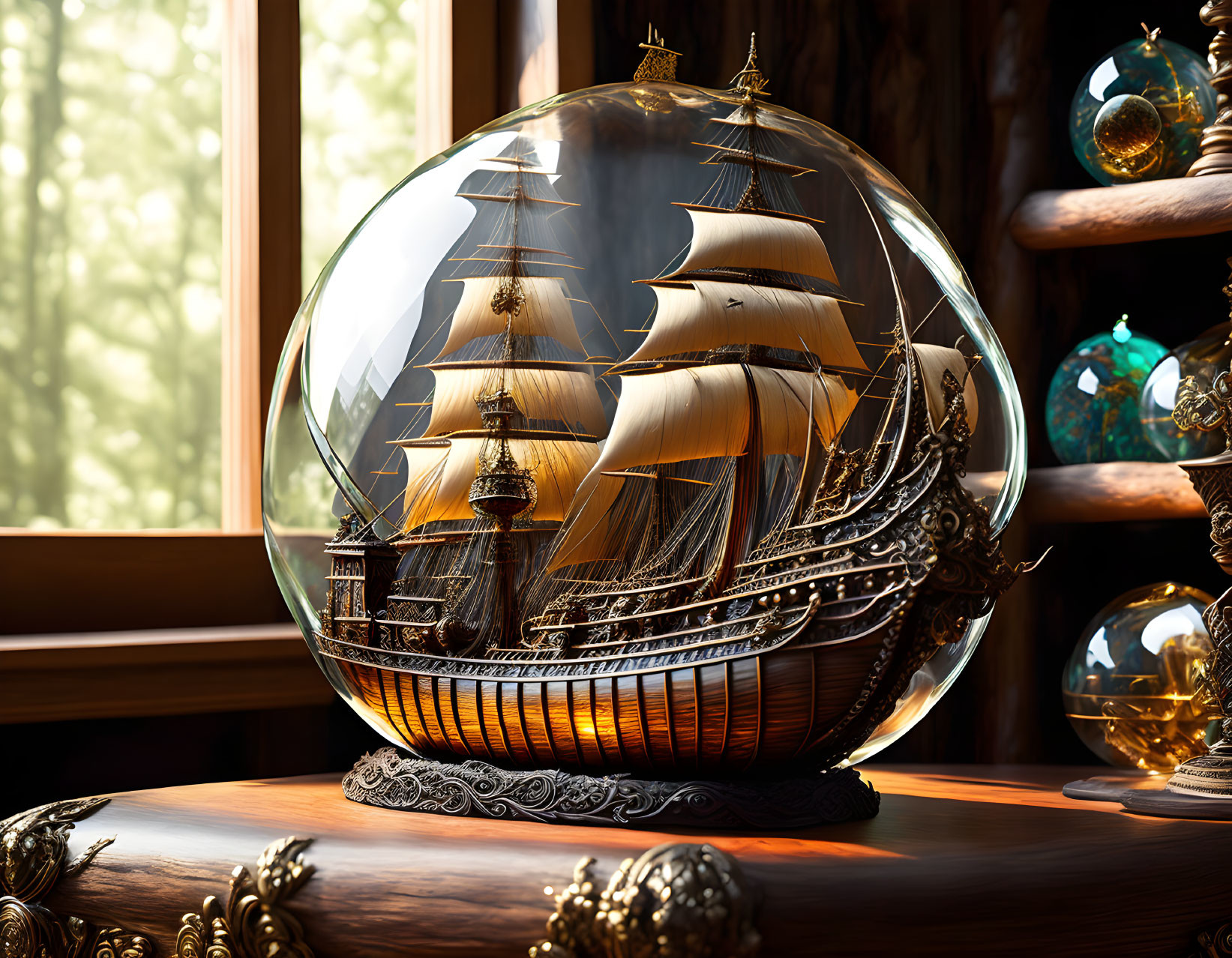Pirate ship in a globe