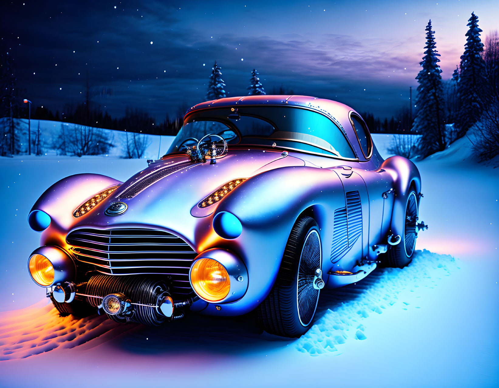 Steampunk Sports Car In Winter