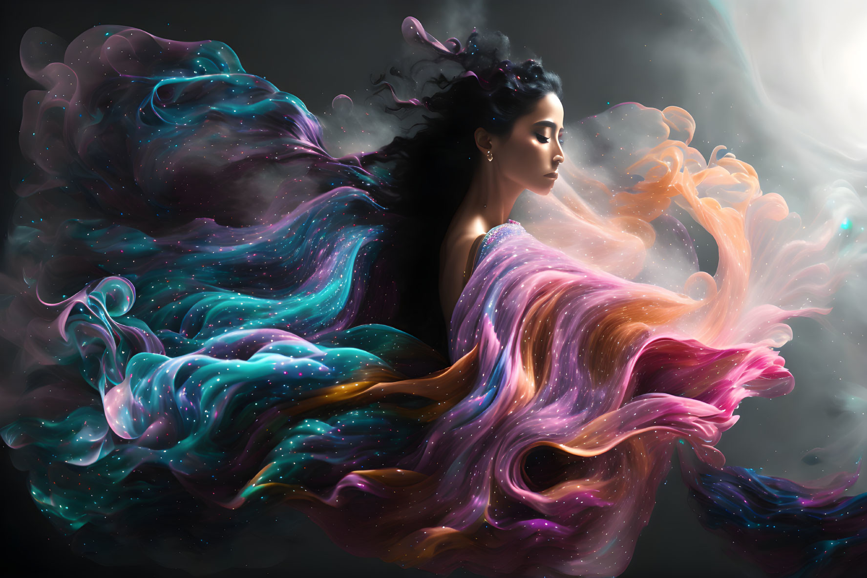 Colored mists shape of a woman