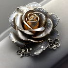 Silver and Gold Metallic Rose with Water Droplets on Petals