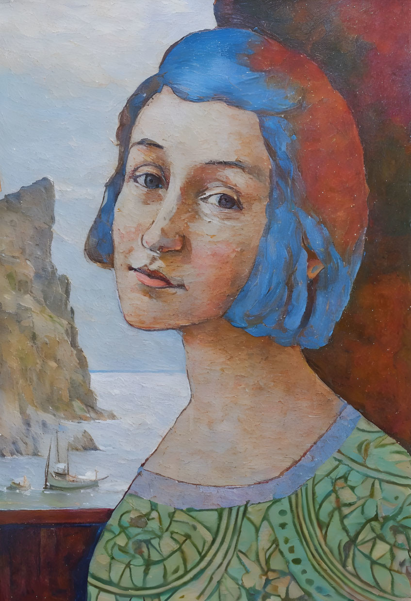 Portrait of a woman with blue hair