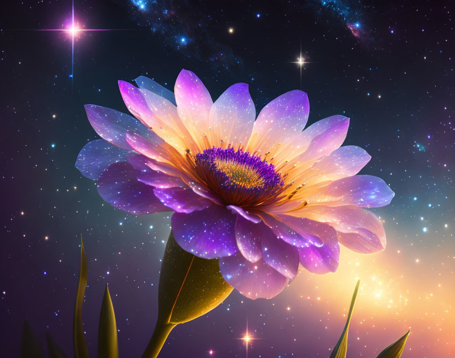 Purple and Yellow Flower on Cosmic Background