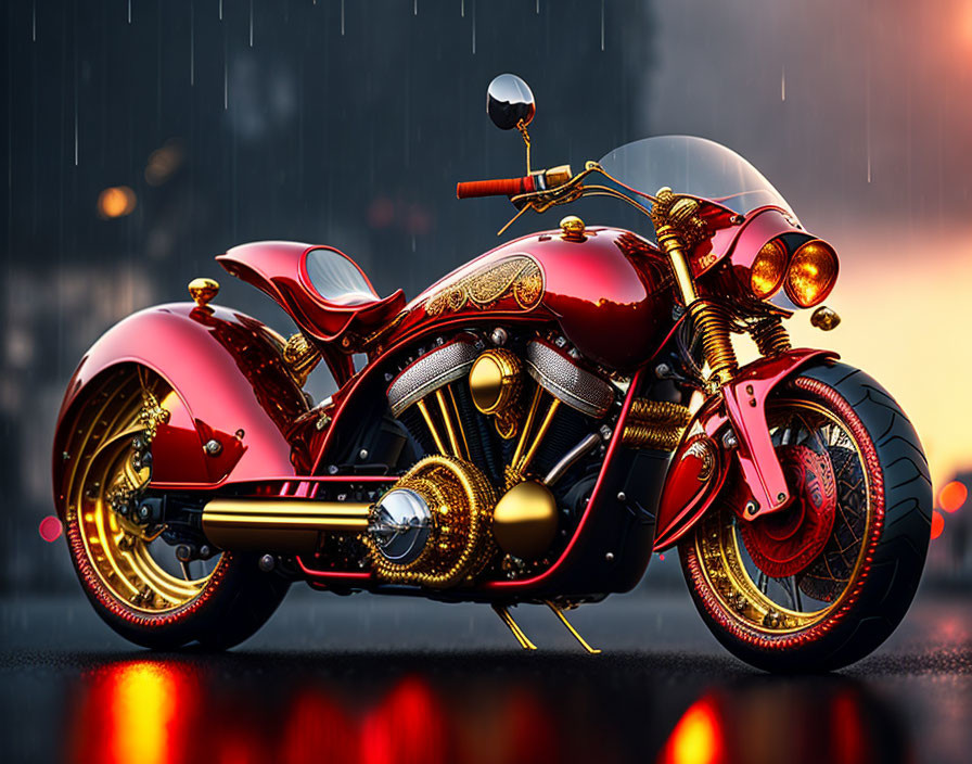 Red gold steampunk motorcycle