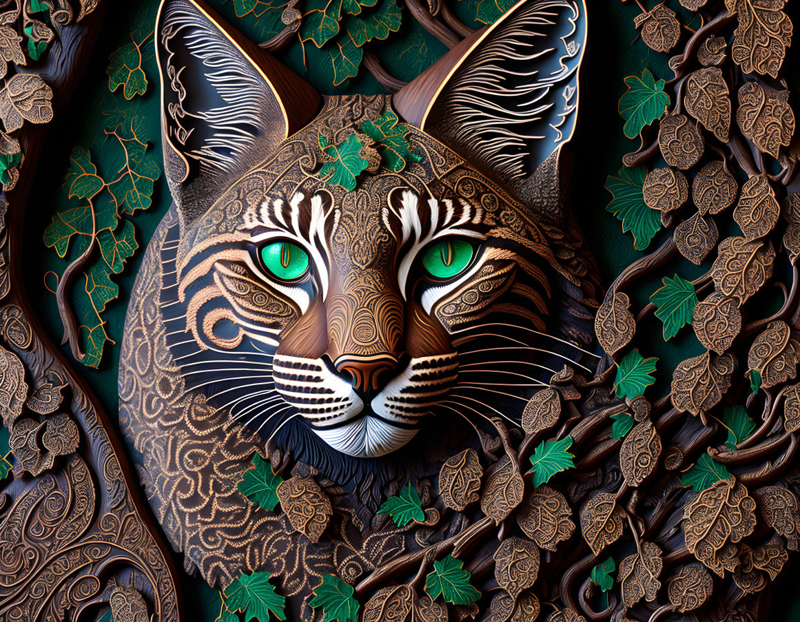 Detailed 3D tiger artwork with ornate foliage background